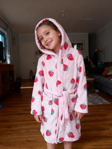 Image of Boys Girls Bathrobes,Toddler Boy Girl Robes,Children's Plush Soft Coral Fleece Hooded Pajamas Sleepwear for Kids