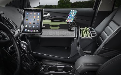 Image of AutoExec AE-FMEF-PM-TAB-BT Efficiency FileMaster Car Desk for Your Vehicle Workstation and Mobile Office, Black with Phone Mount and Tablet Mount | Vehicle Workstation, Mobile Office, Phone Mount, Tablet Mount