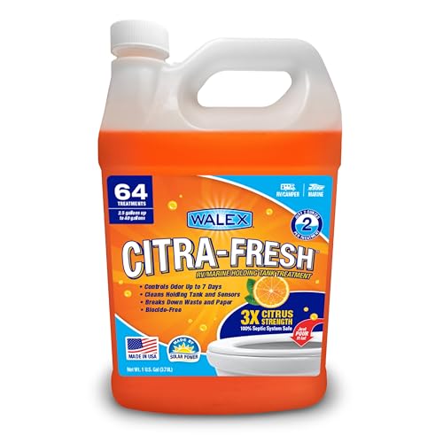 Walex Citra-Fresh Liquid Holding Tank Treatment for RV, Camper & Marine - Black Water Tank Deodorizer for Rapid Breakdown of Waste & Toilet Paper, Biocide-Free, Septic Tank Safe, 1 Gallon