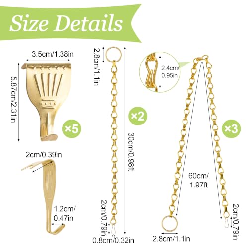 Image of Picture Hanging Kit - 5Pcs Frame Rail Hooks with 5Pcs Chains, Art Display Hanging System in Two Sizes for Wall Picture, Exhibition(Gold Detachable Chain, 30CM & 60CM)