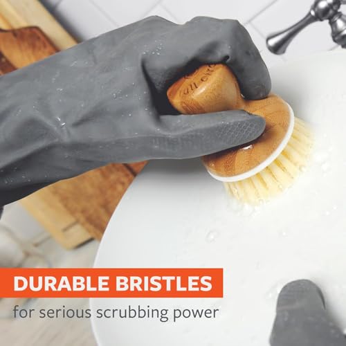Image of Full Circle Bubble Up Bamboo Dish Brush-Family Safe, Formaldehyde-Free-Ergonomic Palm Scrubber with Handle for Kitchen Cleaning,Dish Scrub Brush for Nonstick,Cast Iron & Sink,Gray,2 Pk