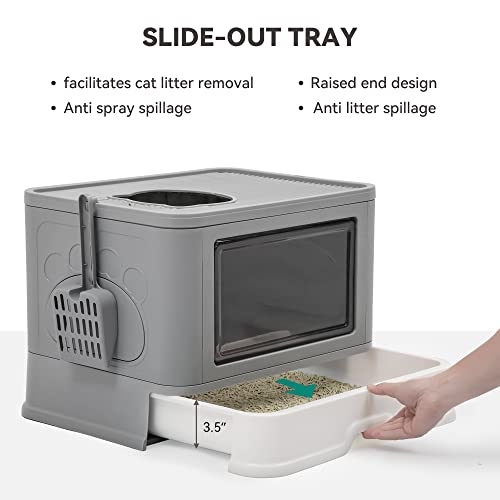Yitahome Large Enclosed Cat Litter Box With Lid Cover, Hooded Odorless Cat Toilet With Litter Scoop Cat Self Groomer Deodorizer Filter Front Entry Top Exit Door, Easy To Install And Clean (Gray) #TOP4