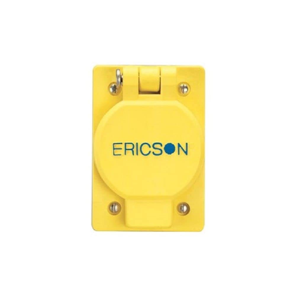Ericson 2715FS10 Flip Seal Assembly, Single Receptacle, Perma-Tite, NEMA 5-15R, 2 Pole/3 Wire Straight Blade, 15 Amp, 125V, 1 Phase, Safety Yellow