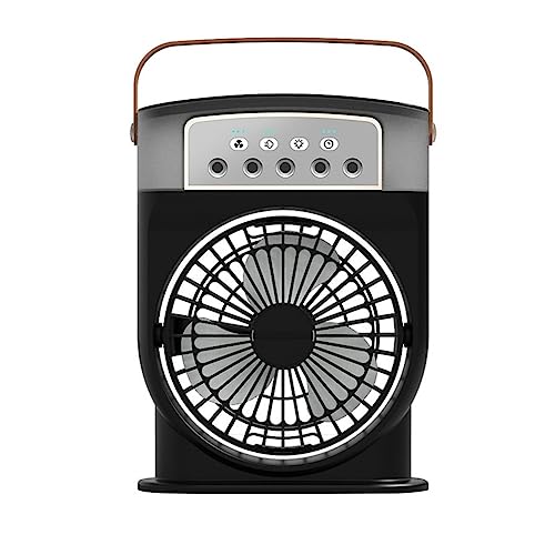 Ohulelks Ventilador de Aire Acondicionado USB Enfriador de Aire Personal Mini Humidificador Ventilador de NebulizacióN con 7 Colores Luces LED Ventilador PortáTil-Negro