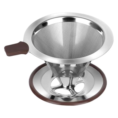 コーヒードリッパー コーヒーフィルター ステンレスフィルター スローコーヒー ドリップ 2層メッシュ 一体式 洗浄用ブラシとスプーン付き ペーパーレス 目詰まりしにくい 円錐 軽量 くり返し使える