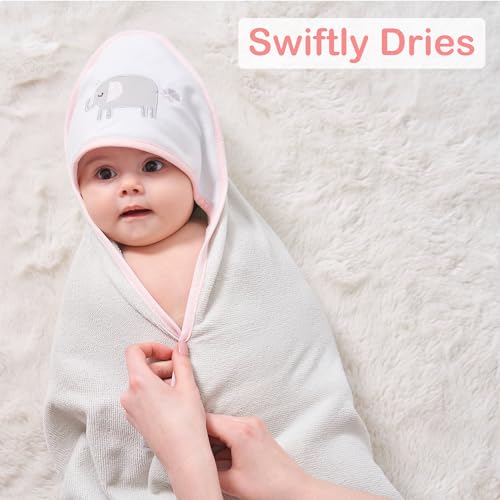 Image of Viviland Baby Towels and Baby Wash Cloths Set Hooded Baby Towels Baby Wipes Absorbent Bath Face Towels Burp Cloths or Face Towels for Girl Boy 6-Pack Size 28 x 28 Inch(Elephant)