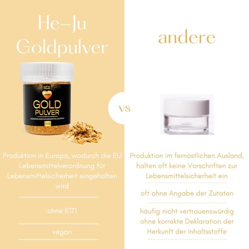 He-Ju Goldpulver essbar 10g, vegan und ohne E171, Lebensmittelfarbe Gold, essbares Glitzer für Getränke und Lebensmittel