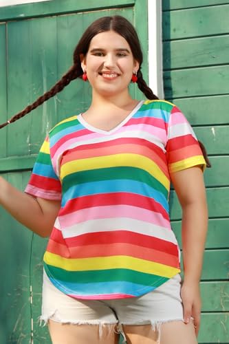 Image of RITERA Women Plus Size Tops Tie Dye V Neck Shirt Floral Camo Summer Short Sleeve Tunic Oversized Ladies Blouse XL-5XL