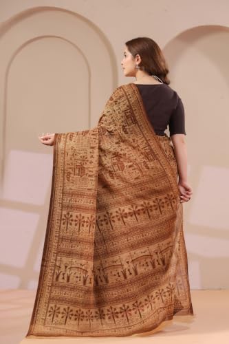 Image of TAMAIRA FASHION Off White Mulmul Pure Cotton Saree For Woman Warli Printed|Office Wear Daily Wear Sarees For Women Without Blouse Piece (Available in 21 Colours)
