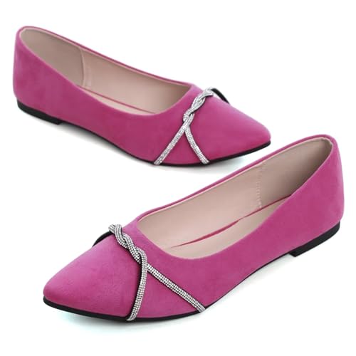 Image of TN TANGNEST Womens Casual Flats Chain Ballet Flats | Fashion Pointed Toe Rhinestone Flats, Comfort Slip On Dress Shoes for Business Work Office Wedding Party