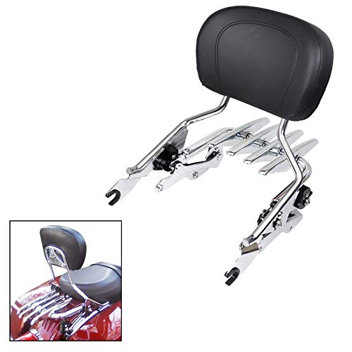 DSISIMO Chrome Detachable Upright Passenger Backrest Sissy Bar With Pad + Stealth Luggage Rack And 4 Point Docking Hardware Kits Fit For Touring Street Glide Road King 2014-2020