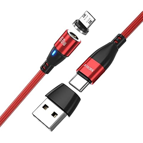 P-TECHUK 60W Super Fast USB C to Micro USB Magnetic Charging Data Cable, 6 in 1 PD Fast Charging Cable compatible with all Micro USB Devices. A18 (Red, 1M) Cover
