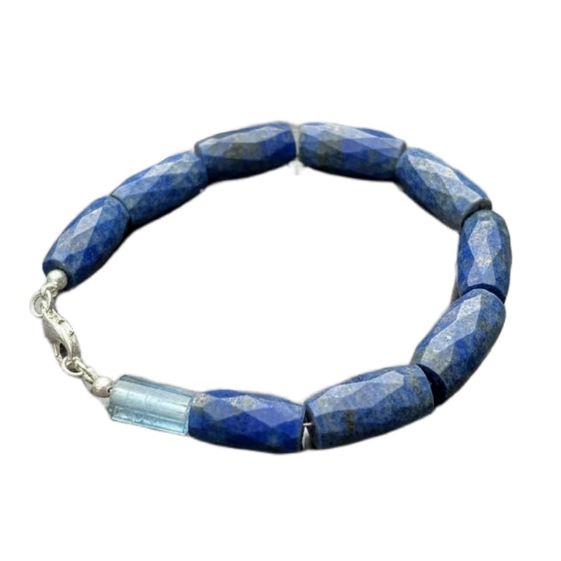 Bracelet lapis-lazuli naturel LKBEADS, haute joaillerie fait main en tube de pierre facettée