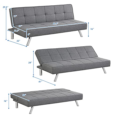 Giantex 3-Seat Convertible Sofa Bed, Sofa Bed W/ 3 Adjustable Angles, Line Fabric & High-Density Sponge, Durable Wood Frame &Sturdy Stainless-Steel Feet, Suitable For Living Room, Bedroom #TOP7