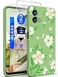 Yucenx for Motorola Moto G Play 2024 Case with 2X Tempered Glass Screen Protectors, Girls Women Florals Liquid Silicone Phone Case, Shockproof Anti-Scratch Soft Protection Case (Matcha Flower, CH)