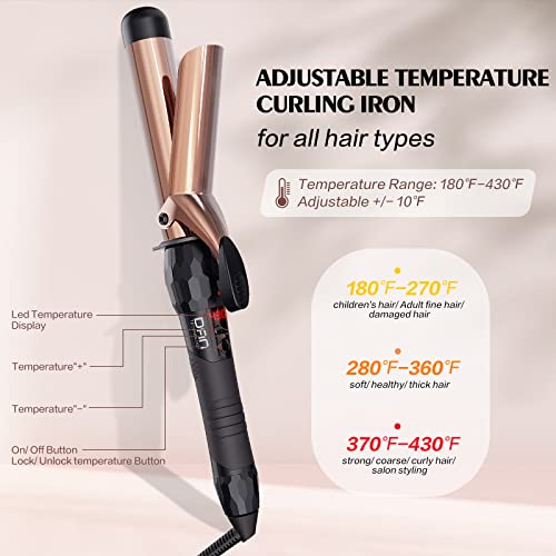 Professional Curling Iron Nano Titanium Curling Wand, For Salon, Hairdressing Beauty School, Model, Fast Work, 60 Min Auto Off, 1 1/4 Inch Barrel, Rose Black #TOP2
