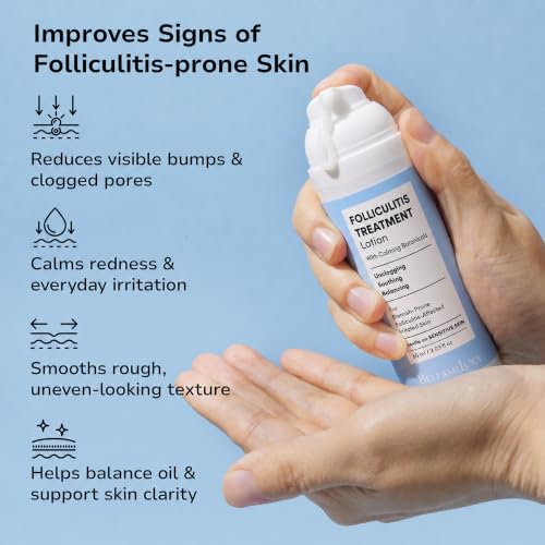 Image of BellamiLuxx Folliculitis Treatment Lotion for Body, Scalp, Face - Helps Reduce Body Acne, Itch, Redness & Bumps with Salicylic Acid & Glycolic Acid - Daily Care for Folliculitis-Prone Skin