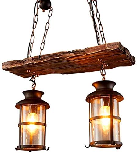 Wood Retro Pendant Lighting Industrial Vintage Chandelier Black Metal Bedroom Restaurant Suspension Lamp Cage Frame With Glass Shade House Loft Bar Coffee Decoration Ceiling Lights Fitting, E27 #TOP1