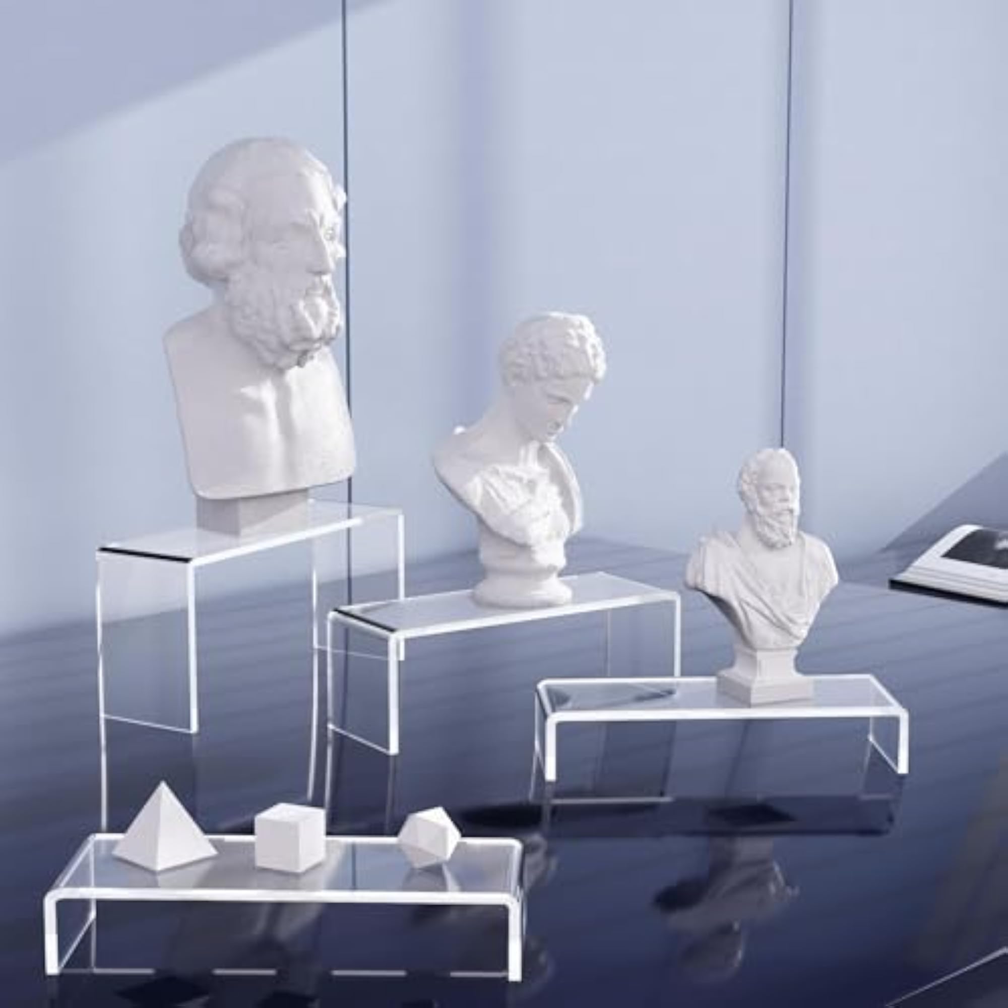 Acrylic Display Risers, Clear Rectangle Stands, 6pcs