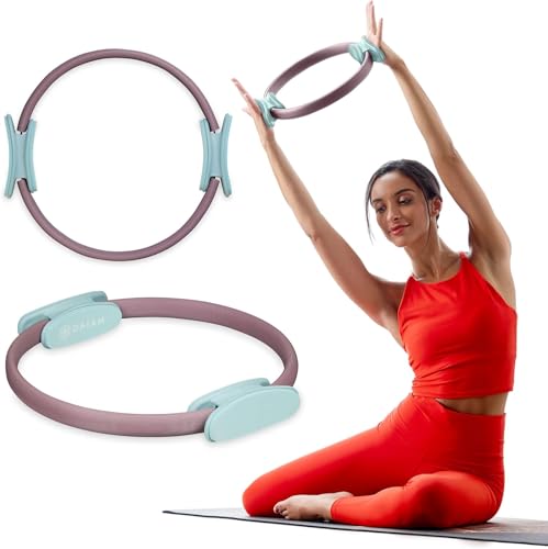 Gaiam Pilates Ring 15" Fitness Circle - Lightweight & Durable Foam Padded Handles | Flexible Resistance Exercise Equipment for Toning Arms, Thighs/Legs & Core, Dusty Pink/Seafoam