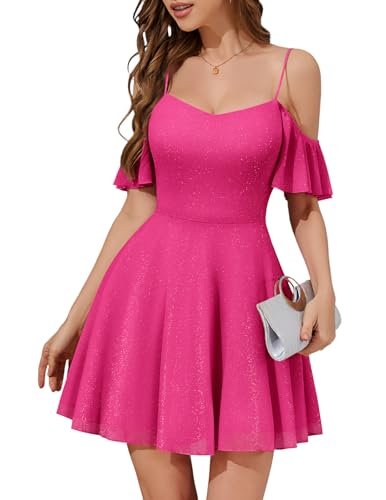 Image of Meetjen Women's Short Cocktail Dresses for Teens Formal Homecoming Sparkly Off Shoulder Tulle Sequin Prom Party Dress