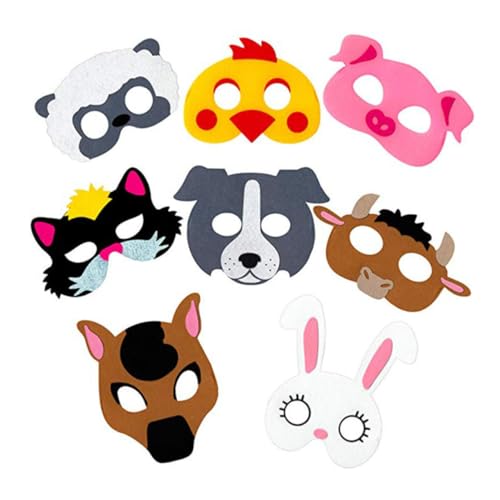 PACKOVE 8 Pièces Masques Demi Visage Garçon Fille Déguisement Ferme Animaux Colorés pour Halloween Cosplay et Fêtes Anniversaire Confortable et Durable Feutre
