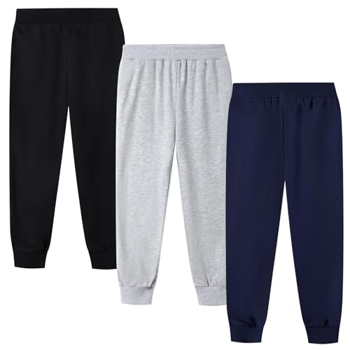 HILEELANG Kids Boy Girl Jogger Sweatpants Cotton Casual Active Playwear Unisex Toddler Pants 3-Pack2