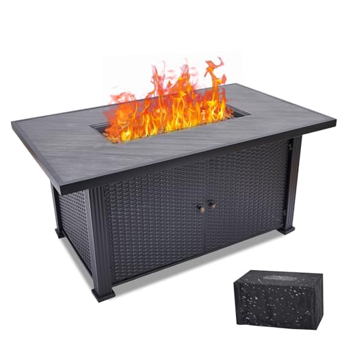 52 Inch Propane Fire Pit Table, 50000BTU Rectangle Fire Table with Cover & Rain Cover, Sturdy Steel and Iron Fence Surface, CSA Safety Certified, Companion for Your Garden (Enlarged Version)