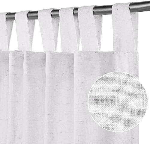Natural Linen Curtains 108 Inches Long Tab Top Semi Sheer Curtain Drapes Elegant Casual Linen Textured Window Treatments Panels/Drapes, Light Filtering Privacy Added Home Fashion 2 Panels, White