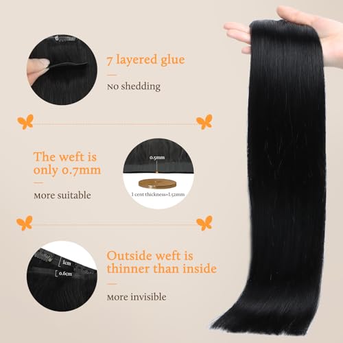Image of DOORES Human Hair Clip in Extensions, Jet Black 110g 7pcs 14 Inch, Seamless Clip in Hair Extensions Human Hair Extensions Clip in Straight Trick Hair Invisi Edge Hair Extensions Remy Natural Hair