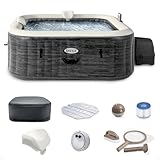 Intex PureSpa Plus Greystone Inflatable Square Outdoor Hot Tub Spa, 74 x 28 with PureSpa Maintenance Accessory Brush, Skimmer, and Scrubber Kit