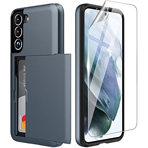 ZUSLAB Compatible with Wallet Case Samsung Galaxy S22+ 6.6'' 2022, Phone Case with Card Holder Shockproof Anti Scratch Cover with TPU Screen Protector 【x 1 Pack】 Dark Blue Cover