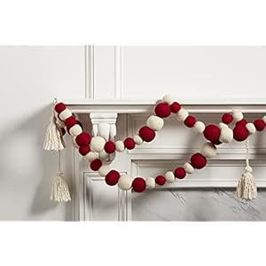 Mud Pie Red and White Pom Tassel Garland 60