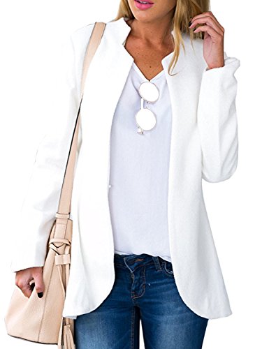 Choies Women's Fashion Casual Long Sleeve Slim Office Blazer with Stand Collar M White
