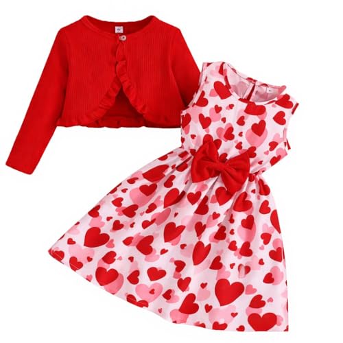 Image of Girls Valentine's Day Outfit Heart Love Print Sweatshirt Kids Girls Clothes Set