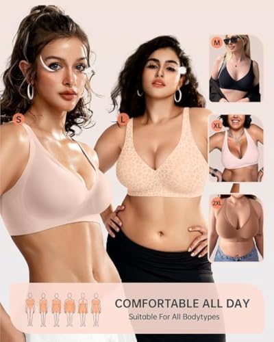 Image of Seamless Wireless Bra for Women | No Underwire Deep V Invisible T-Shirt Bra | 360 Support | Adjustable Straps | Soft Comfortable Everyday Bra