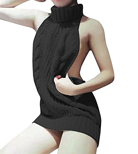 Olens Japan Style Turtleneck Sleeveless Open Back Sweater Anime Cosplay Sweater2