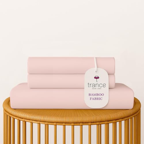 Image of Trance Home Linen 300 TC Bamboo Flat King Size Bedsheet | Soft, Breathable & Eco-Friendly Bedsheet with 2 Pillow Covers - (108 x 108 inch, Cameo Rose)