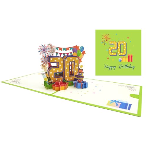 Carte pop-up 3D 20e anniversaire avec enveloppe pour une surprise magique