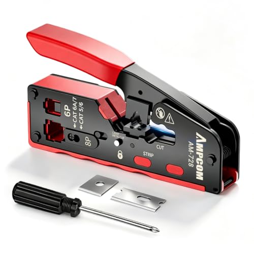 AMPCOM RJ45 Crimper for Cat 5e/6/6a7/8 Pass Through and Normal Network Plug