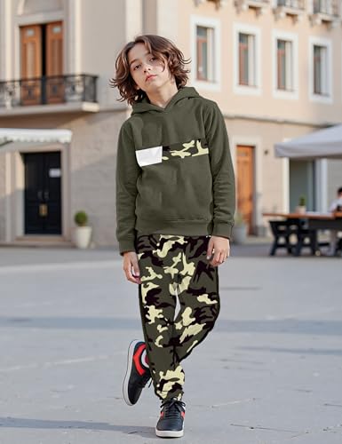 Image of Boys Clothes Boy Outfits 2-Piece Long Sleeve Hoodie and Camouflage Pants Boys Fall Winter Clothes for 6-16 Years