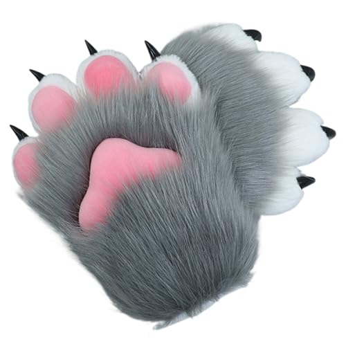 Halloween Therian Paws Soft Breathable Furry Paws Gloves Cute Cat Fox Wolf Paw Gloves Therian for Halloween Cosplay Costume Accessories, Style 3 Cat Paw - Main Image