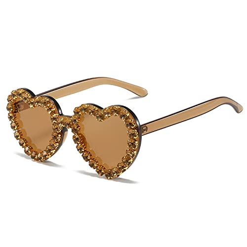 Lunettes de soleil cœur strass de luxe avec monture PC et verres dégradés