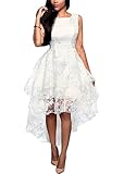 Minetom Damen Sommer Organza Rundhals Ärmelloses Ballkleid Asymmetrische Mit Schnürung Hoch Niedrig Festkleid Partykleid Festlich Hochzeitskleid Weiß DE 40