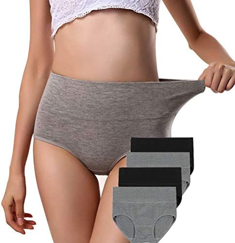 Womens Underwear, Soft Cotton High Waist Breathable Solid Color Briefs Panties for Women