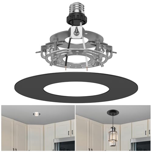 Image of 5 inch and 6 inch Recessed Can Light Conversion Kit, Fixture Upgrade, Pendant & Hanging Light, Ceiling Fan Compatible, 7 Inch Flat Steel Ceiling Medallion, Black Finish