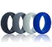 Men silicone wedding ring, DoerDo Rubber sport band, Designed for Souvenir and Wearing comfortably to Taking exercise - 4 Rings Pack(Black, Grey,Light grey, Blue) -SIZE 10