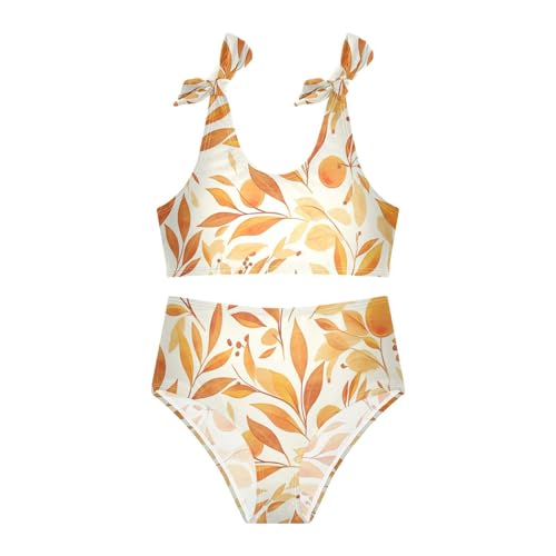 KLL Watercolor Orange Fruit Leaves Girls Two Piece Bikini Set Quick-Dry Swimsuit Swimwear Adjustable Strap3