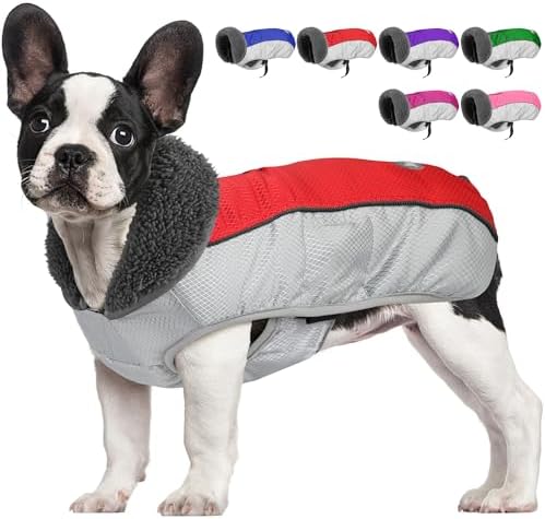Dog Coat, Waterproof Ripstop Dog Winter Jacket with Leash Hole, Reflective Adjustable Warm Pet Fleece Snow Sweater for Small Medium Large Dogs - Red, 2XL