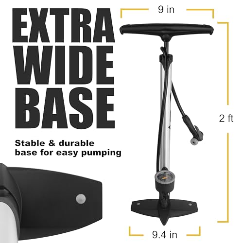 Image of BV Bicycle Pump Durable Bike Floor Pump 17 /24 inch Smart Valve Head, 160 psi, Automatically Reversible Presta and Schrader (Regular - Silver)